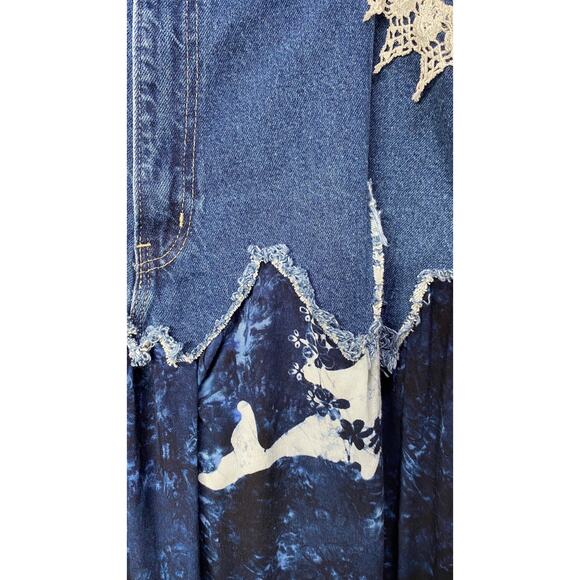 Upcycled Recycled Boho Denim Skirt With Tie Belt Size 26 - Picture 15 of 15